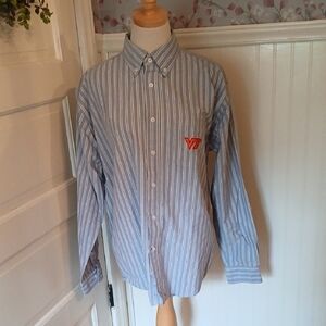 Classic Blue Striped Men's Shirt with Virginia Tech Logo